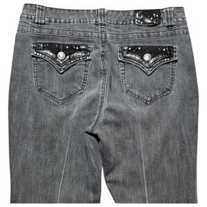 Y2K Style & Co Premium Petite Gray Bootcut Jeans Studded Flap Pocket 10P